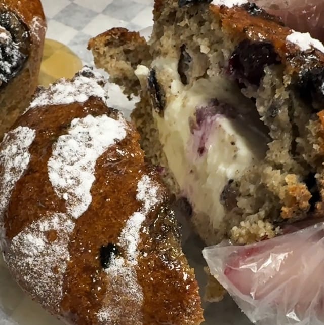 Cream Cheese Stuffed Blueberry Bagel Bites (has dairy).
